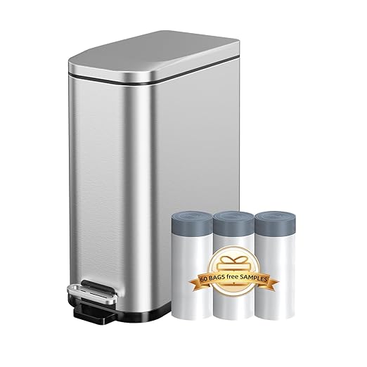 KdbK Bathroom Trash Can with Soft Close Lid, 15L/ 4 GallonRectangular Trash Can with Removable Wastebasket, Step Pedal, Slim Wastebasket for Bedroom, Home Office,Silver