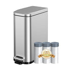 KdbK Bathroom Trash Can with Soft Close Lid, 15L/ 4 GallonRectangular Trash Can with Removable Wastebasket, Step Pedal, Slim Wastebasket for Bedroom, Home Office,Silver