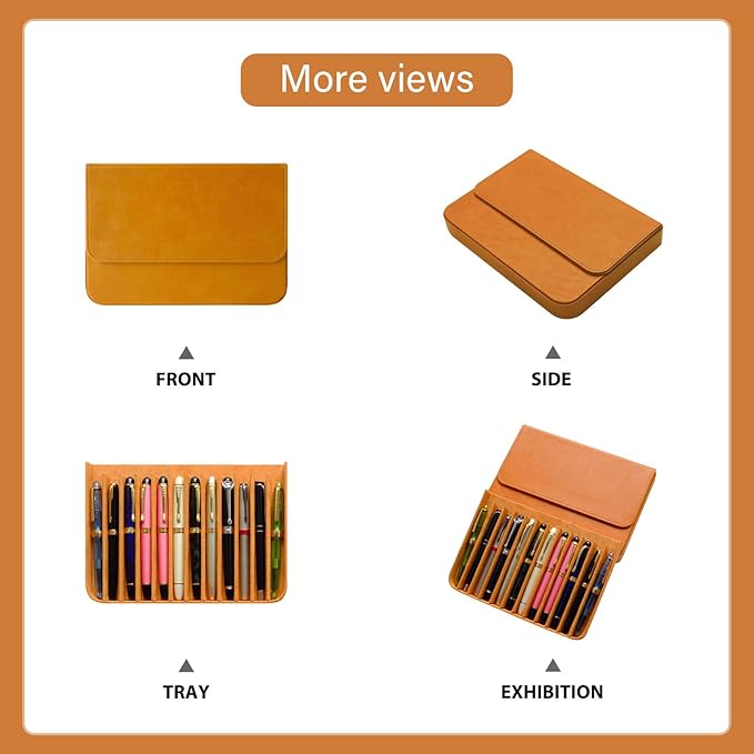 MIVLXLX Leather 12 Fountain Pen/Pencil Tray Case Organizer, Fashion Design, Handmade, Magnetic Closure with Drawer, Christmas Gift for Man/Woman/Office, 12 Slots(brown)