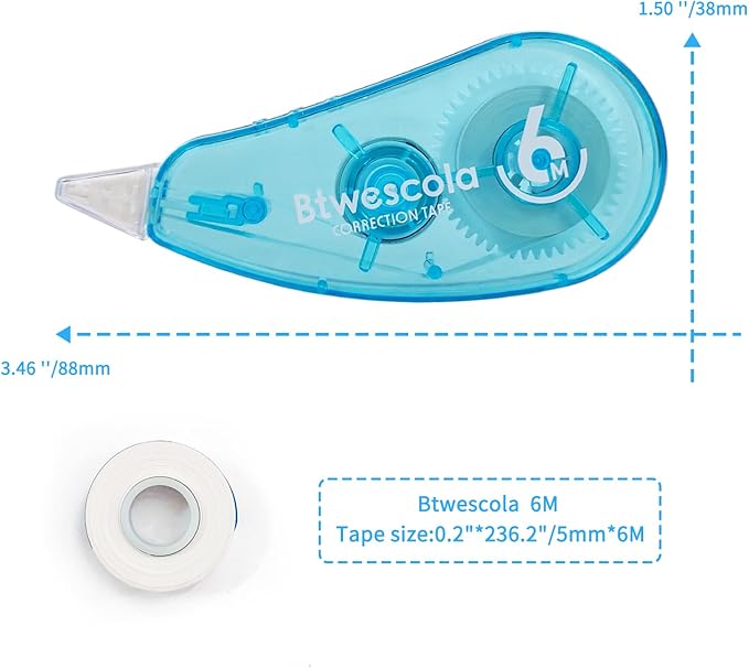 Btwescola Correction Tape, Easy to Use Applicator for Instant Corrections, 19.7Feet 12-Count Pack Correction Tape for School, Office, Crafting(12pcs/Set)