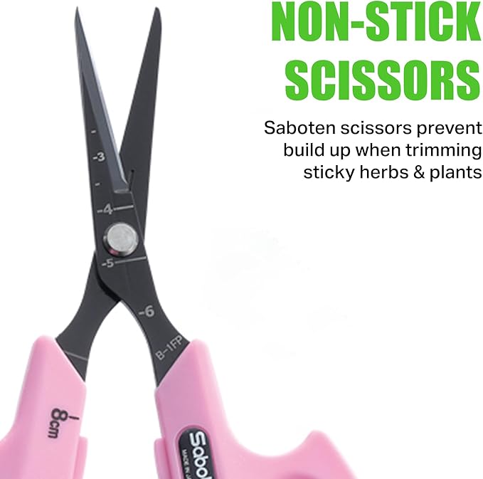 Saboten Fluorine Coated Angled Blade Trimming Scissors Pink PT-2 160mm Precision Gardening Bonsai and Floral Shears Made in Japan