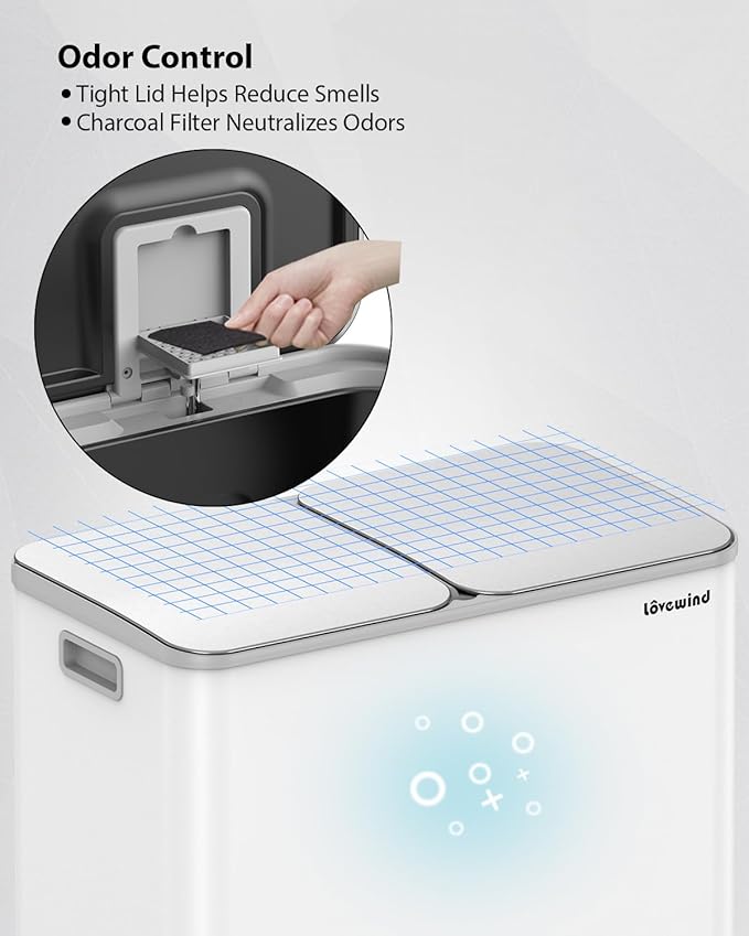 Lovewind Trash Can, 2 x 10.5 Gallon (2 x 40 L) Garbage Can for Kitchen Dual Compartment Recycling Kitchen Step Trash Bin, Stainless Steel Trash and Recycle Bin Combo with Soft-Close Lid, White