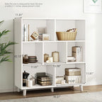 IOTXY Open Cube Low Bookcase - 3-Tier Freestanding Storage Display Cabinet Organizer with Legs for Home Office, 7-Cubes Open Shelf Short Bookshelf, White