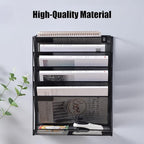 Vankcp 1 Pcs 6-Tier Magnetic File Holder, No Drilling Magnetic File Organizer, Black Large Capacity Wall File Holder for File Cabinets, Office, Whiteboard, Magnetic Mail Holder