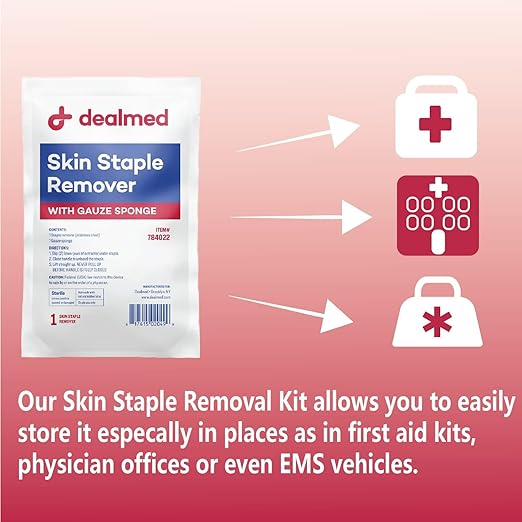 Dealmed Sterile Staple Removal Kit, Includes Staple Remover and Gauze Sponge, Staple Removal Tool Single-Use Kit, Ideal for Hospitals and Clinics (20 Kits)