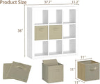 Bookshelf with Storage Bins, 9-Cube Storage Organizer Sturdy Wooden Bookcase Open Book Shelf, Multifunctional Cubicle Rack for Storages & Display, Furniture for Living Room Bedroom Office, White