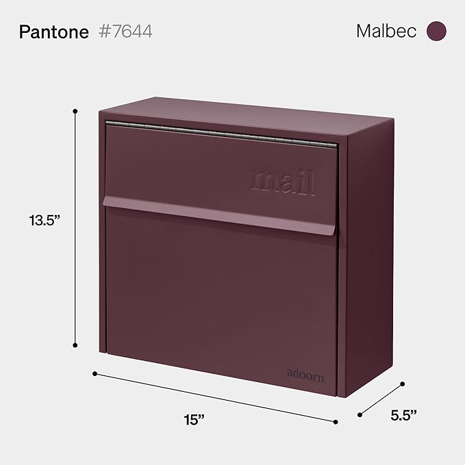 Wall Mount Mailbox - Small, Anti-Theft Locking Mailbox, Weatherproof Mailboxes for Outside The House, 13.5" H x 15" L x 5.5" D (Malbec)