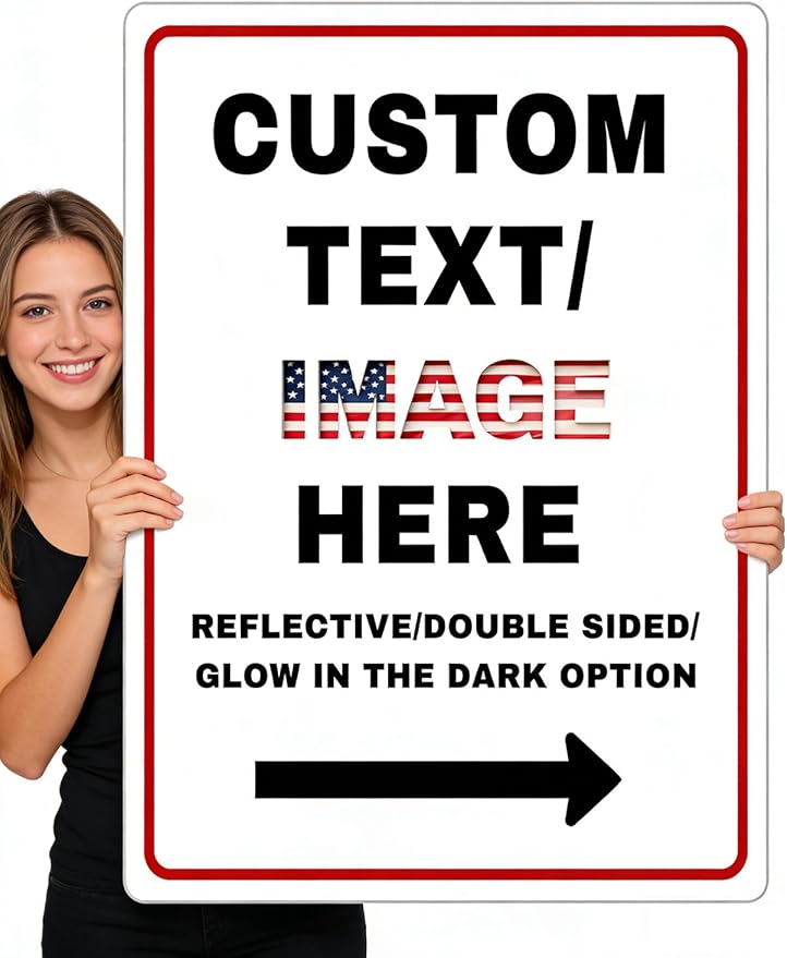 Custom Directional Arrow Sign Large, 30''x24'' Glow in the Dark/Reflective Option, Personalized Metal Address Plaque, Customize for Business Logo, Office, Home, Yard, Outdoor
