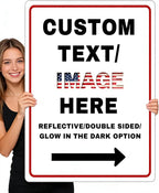 Custom Directional Arrow Sign Large, 30''x24'' Glow in the Dark/Reflective Option, Personalized Metal Address Plaque, Customize for Business Logo, Office, Home, Yard, Outdoor