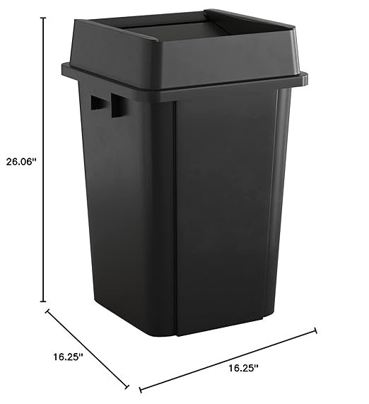 Krollen Industrial 19 Gallon Black Square Commercial Trash Can with Lid