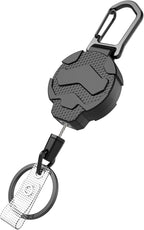 Retractable Keychain Badge Holder with Belt Clip, Heavy Duty Carabiner ID Badge Clip Reel, 32” Steel Retractable Cord, 10 oz Rebound，1pcs Black Keychain
