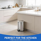 SIMPLYKLEEN Bathroom Trash Can with Lid - 2PC Oval Small Trash Can with Soft-Close Lid, Foot Pedal, Brushed Stainless Steel, Removable Liner, Garbage can for Kitchen, Office, Home Silver