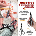 Titanium Coated Kitchen Shears by Gidli - Liftime Replacement Warranty* - Includes Seafood Scissors As a Bonus - Heavy Duty Utility Titanium All Purpose Ultra Sharp Scissors for Food/Cooking