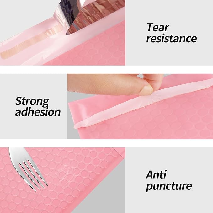 skardeco 4x8 Inch Pink Bubble Mailers 40 Pack Self-Seal Poly Padded Envelopes Suitable for Small Businesses to Package and Mail Jewelry Cosmetics, Electronic Products, Cards (Pink, 4 x 8-40)