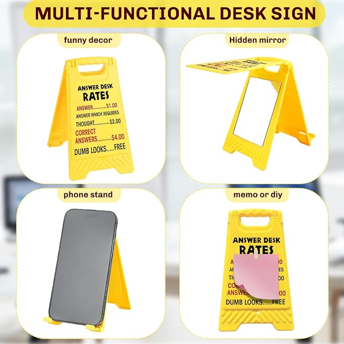 Funny Office Desk Accessories,Office Cubicle Decor,Answer Decor,Phone Holder Mirror Acrylic Table Signs，Rates Team Gag Gifts for Coworker Teammate Employees Leader Boss Day(Answer Desk Rates)1