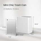 Cesun Small Bathroom Trash Can 2.1 Gallon Wastebasket, Modern Metal Garbage Can Office Waste Basket, White Stainless Steel Trash Bin for Bedroom, Home Office, Toilet, rv, Near Desk, Under Sink.