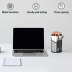 MINDEPOT 2 Pack Mesh Pencil Holder Pen Cup for Desk Round Black Pen Holder Desktop Pen Organizer 3 Compartments Pencil Organizer Desk Organizer for Office Home School
