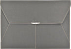 VANRA File Folder Document Holder Organizer Waterproof Portfolio Leather Folder Case with 3 Pockets, Filing Envelopes for A4 Letter Size Paper with Snap Magnetic Button Closure (Gray)