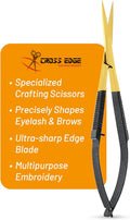 Cross Edge Spring Scissors 5 Inch straight Stainless-Steel Precision Eyebrow & Eyelash Shaping Trimming Scissor, Best for Squeeze Scissors, Embroidery & Knitting Micro Tip Craft (Gold Glitter Black)