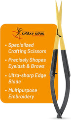 Cross Edge Spring Scissors 5 Inch straight Stainless-Steel Precision Eyebrow & Eyelash Shaping Trimming Scissor, Best for Squeeze Scissors, Embroidery & Knitting Micro Tip Craft (Gold Glitter Black)