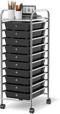 GLACER 10 Drawers Rolling Cart, Storage Cart with w/Removable Drawers & Steel Frame, Utility Mobile Trolley w/Universal Casters & 2 Brakes, Organizer Cart for Home, School, Office (Black)