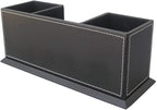KINGFOM Office Supplies Desk Organizer PU Leather Storage Box 4 Divided Compartments for Pen Business Card Remote Control Mobile Phone Cosmetics Collection Holder (Black)