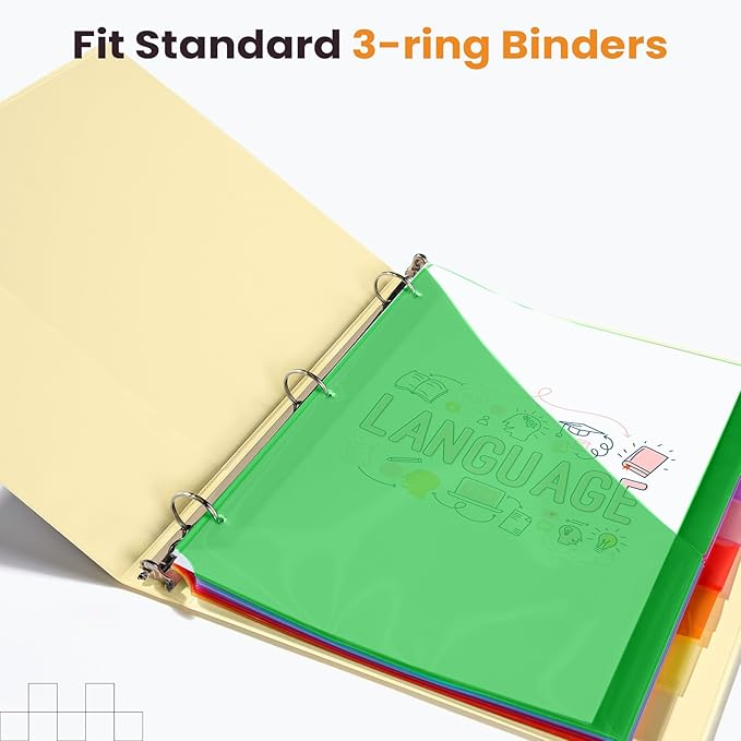 Sooez 24 Count Dividers with Pockets, 8 Tabs Binder Dividers for 3 Ring Binders, Binder Dividers with tabs, Binder Divider with Pockets for US Letter Size, Insertable Big Tabs, Multicolor, Set of 3