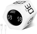 GuDoQi Rotating Pomodoro Timer 1 5 10 30 60 Min Preset, Hexagon ADHD Flip ProductivityTimer Tool Pause, Vibration, Mute, Adjustable Sound Alert for Work, Study, Back to School, Kitchen, White