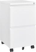 BYNSOE 2 Drawers File Cabinet with Lock Metal Vertical File Cabient with Wheels Mobile File Cabinet for Office Home Legal/Letter/a4 Size Require Assembly (White, 2 Drawers)