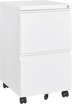BYNSOE 2 Drawers File Cabinet with Lock Metal Vertical File Cabient with Wheels Mobile File Cabinet for Office Home Legal/Letter/a4 Size Require Assembly (White, 2 Drawers)