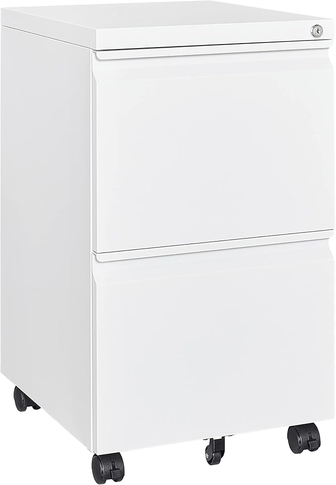 BYNSOE 2 Drawers File Cabinet with Lock Metal Vertical File Cabient with Wheels Mobile File Cabinet for Office Home Legal/Letter/a4 Size Require Assembly (White, 2 Drawers)