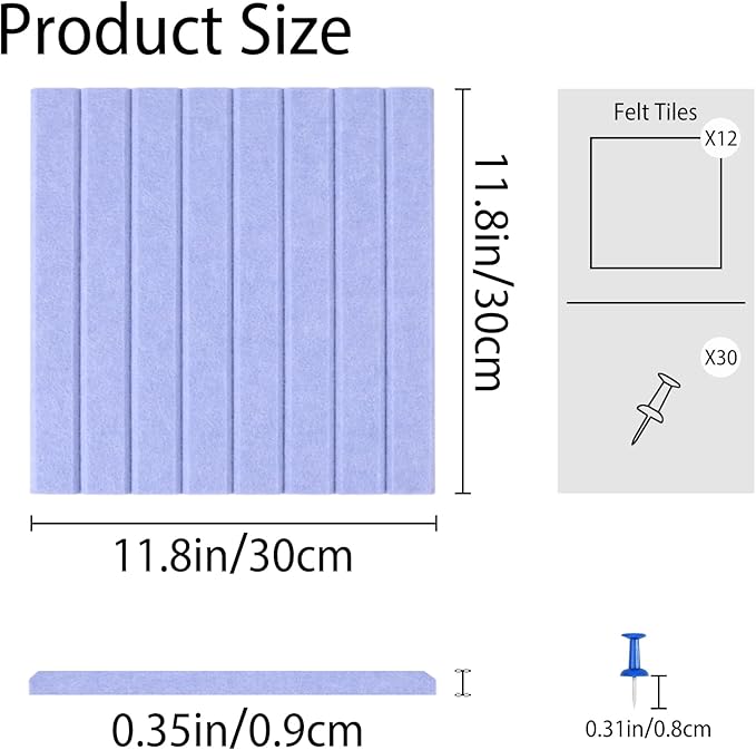 Cork Boards for Walls 48" x 36" Felt Board Alternative, 12 Pack Felt Wall Tiles Bulletin Board, Large Cork Board for Office Pin Board Tack Board Cork Boards