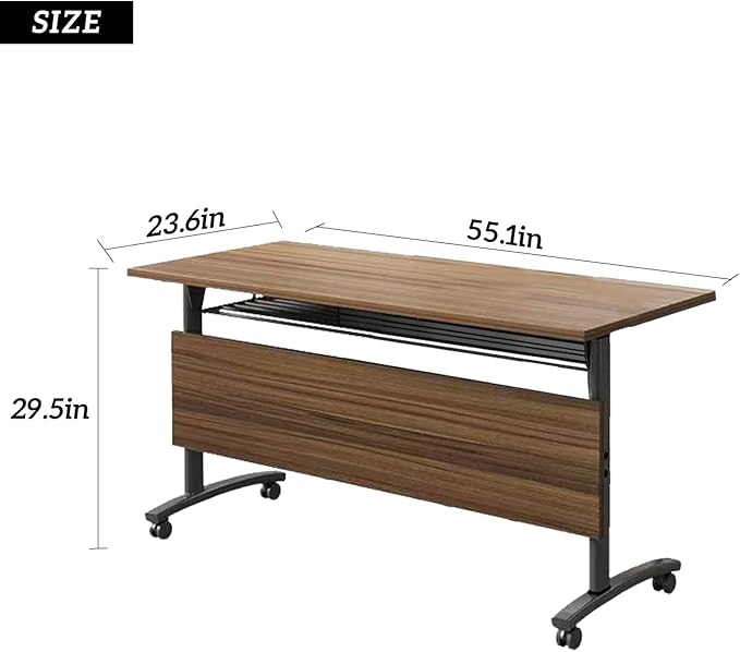 LKATOR Conference Table,Folding Office Tables with Wheels,Large Conference Meeting Room Tables for 10-12 People,Mobile Training Seminar Table with Flip Top,Modular Meeting Table for Office (55.1in) ﻿
