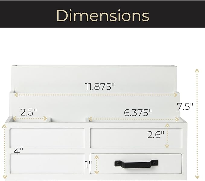 BLU MONACO | White Desktop Organizer with Drawer Storage | Tabletop Organizer with Drawers for Paper Bills Mail | Wooden Mail Organizer for Countertop Workspace | with Drawer, Bill