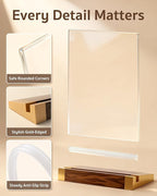 1 Pack Acrylic Sign Holder 8.5 x 11 Inch with Walnut Wood Base, Clear Tabletop Acrylic Display for Menu & Flyer Holder, Commercial Table Frames for Restaurant, Office, Coffee, Bar, Wedding, Hotel