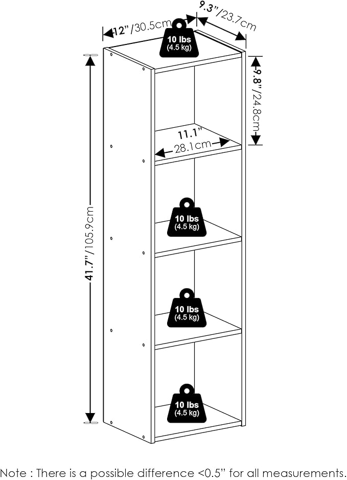 Furinno PASIR Book Shelf, 4-Tier Modern Bookshelf, Open Shelves Bookcase 9 x 12 x 42, for Living Room, Bedroom, Home Office, Green/White
