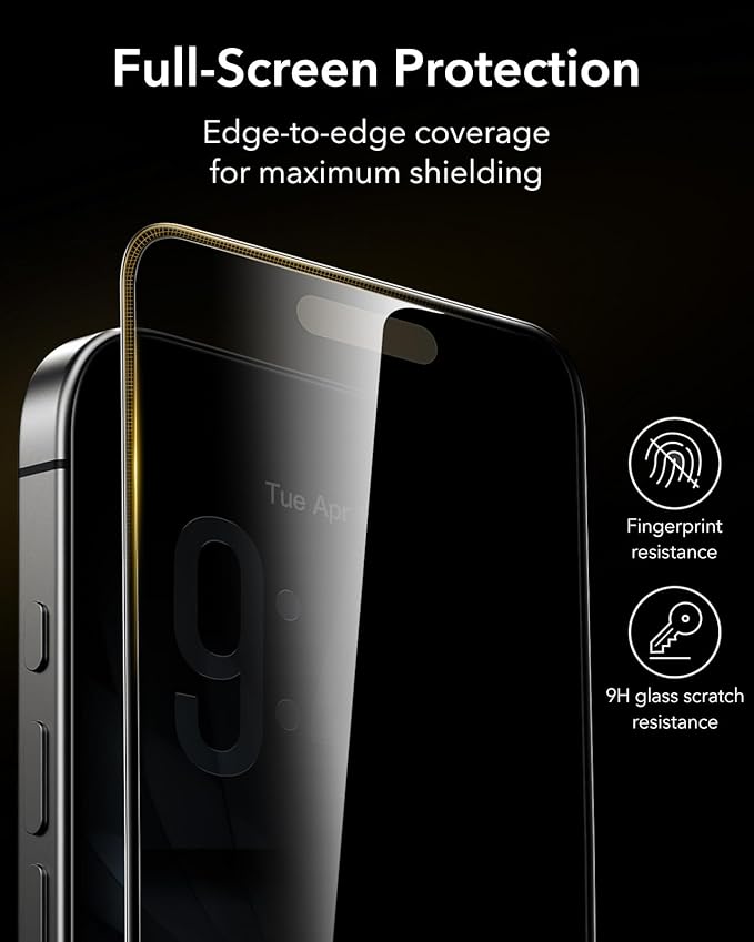 ESR Accessory Glass by Corning™ 3 Pack 9H+ Glass for iPhone 17/16 Pro Privacy Screen Protector, with AR Anti-Reflective Technology, Military Grade Shatterproof & Durable with UltraFit Tray