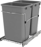 Rev-A-Shelf Double Pullout Trash Can for Kitchen Cabinets 35 Qt Garbage Recycling Bin on Full-Extension Slides, Silver, RV-18KD-17C S