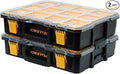 POWERTEC Small Parts Organizer & Tool Box – 10 Compartments, IP65 Water & Dust Protection, Stackable Storage with Interlocking Latch, Removable Tray, Clear Lid, Portable Design, 2-Pack (72365-P2)
