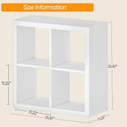 furtble Bookshelf with Storage Bin, 4-Cube Storage Organizer, Modern Wood Open Bookcase, Multifunctional Display Shelf for Living Room, Bedroom, Home Office, White