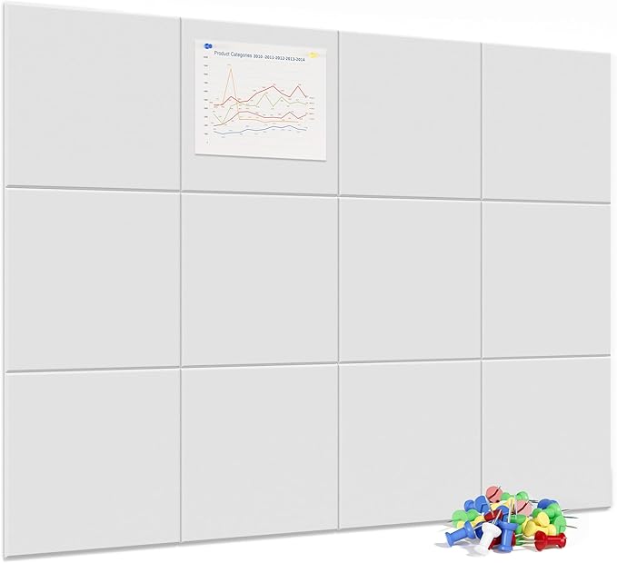 Neatsure Large Cork Board for Wall, 48" x 36" Bulletin Board with Pushpins, 12 Panels Felt Tiles Tack Push Pin Board for Office, White