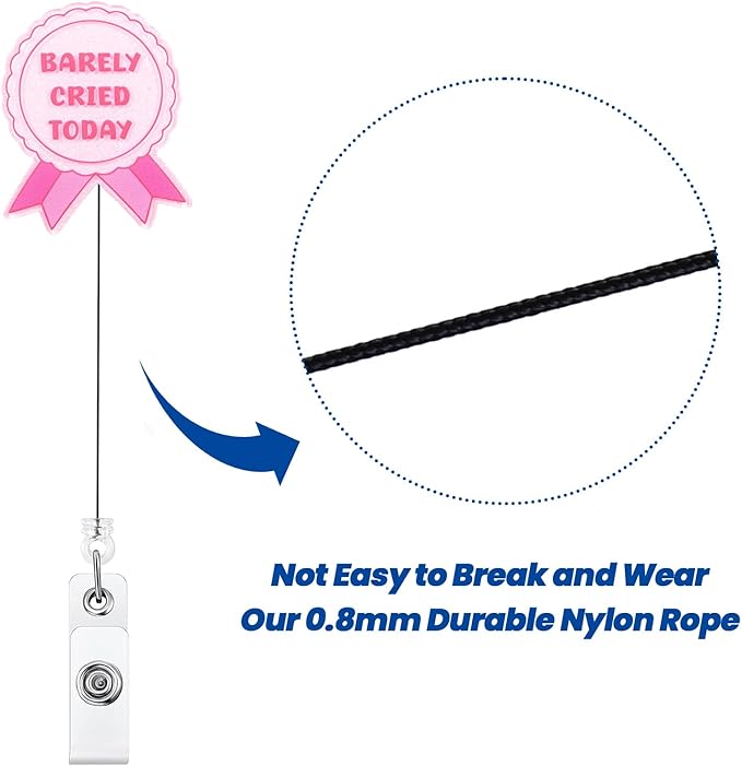 Barely Cried Today Funny Nurse Badge Reel, Cute Pink Ribbon Retractable ID Card Pediatric Badge Holder, Name Tag Medical Work Badge Clip for RN ER PM Critical Care Nurse Psychotherapist Mental Health