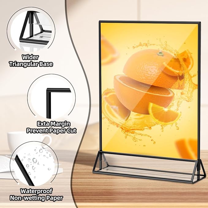 PPH-Sisy Acrylic Sign Holder 8.5X11 Clear Sign Holder,Double Sided Flyer Holder, Table Menu Holder Display Stand for Wedding Table Number Black (6pcs)
