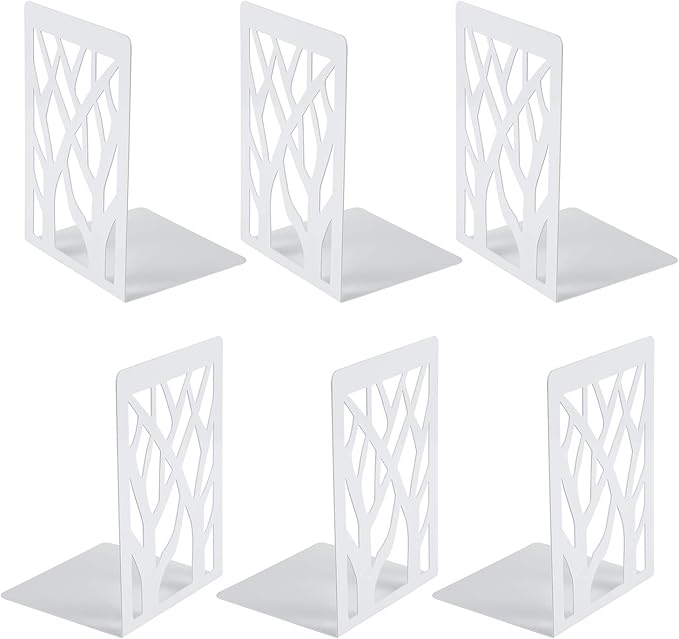 MSDADA Bookends, Book Ends for Shelves, Bookends for Office, Book Ends for Heavy Books, Book Shelf Holder Stand Home Decorative，Metal Bookend Supports, Book Stoppers, White(3 Pairs)
