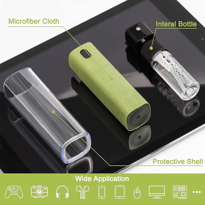 Screen Cleaner Touchscreen Mist Spray, walrfid Cleaning Kit for Electronic Smart Phone TV, Laptop, Tablet, PC, Computer LCD Flat Screens, Eyeglasses, Compatible with iPhone iPad MacBook Pro - Green