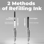 WEMATE Fountain Pen Set, Fine Nib, 20PCS 2.6MM Ink Cartridges(10 Black&10 Blue), 1 Ink Converter, Smooth Writing, No Skips, Nice Gift for Men, Women, Cool Wood Fountain Pen for Writing, Calligraphy
