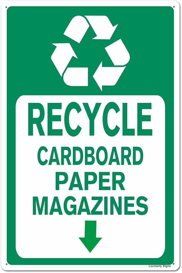 Locmorly Aluminum Sign Recycle Cardboard Paper Magazines Sign, 8x12 Inch, Metal Recycle Signs Decorative for Indoor or Outdoor