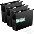 Shutex Extra Capacity Plastic Hanging File Folders,12 Pack Reinforced Hang Folders Letter Size,Accordian Pocket,Heavy Duty 2 Inch Expansion,Hard Hanging Folder Organizer for Office Home,Black