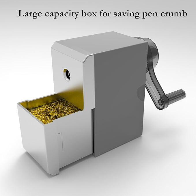 Premium Desktop Manual Pencil Sharpener, Desk Mount Design with Metal Clamp, Alloy Steel Hob，Hand Crank Operation, Silver and Gray