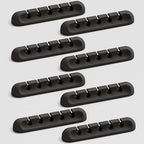 USB Cable Organizer Clips Cord Holder,8 Packs (5-Slots) Black Self Adhesive Desk Cord Cable Management